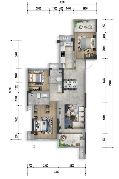 邦泰·紫霄臺建面約95㎡清水樣板間