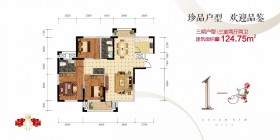 中庚香山新城三期1-F户型3室2厅2卫 124.75㎡